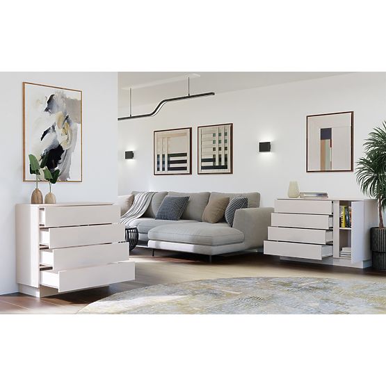 Cassettiera AMBER 1D4S Armadietto 1 Porta 4 Cassetti per Camera da Letto Soggiorno CASHMERE Beige