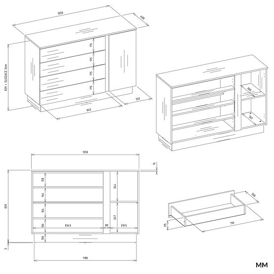 Cassettiera AMBER 1D4S Armadietto 1 Porta 4 Cassetti per Camera da Letto Soggiorno CASHMERE Beige