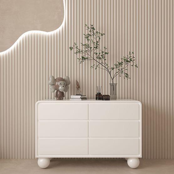 Cassettiera con cassetti Lauria 130 cm, bianca, arrotondata, gambe a sfera