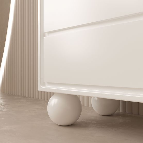 Cassettiera con cassetti Lauria 130 cm, bianca, arrotondata, gambe a sfera