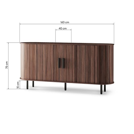 Cassettiera Gliss, arrotondata, lamelle, noce scuro