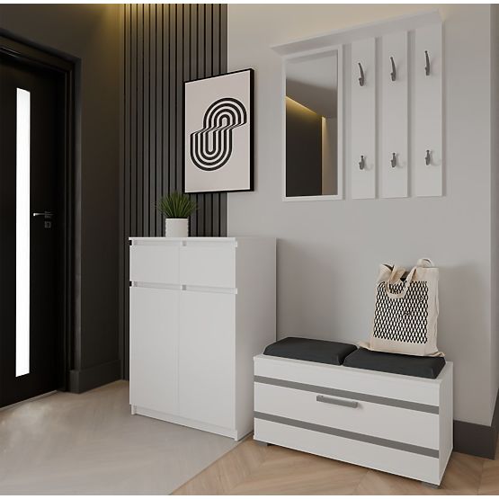 Cassettiera Malwa 2DD2S Armadietto 2 Ante 2 Cassetti per Soggiorno BIANCO