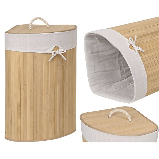 Cesto angolare in bambù con coperchio naturale 60L
