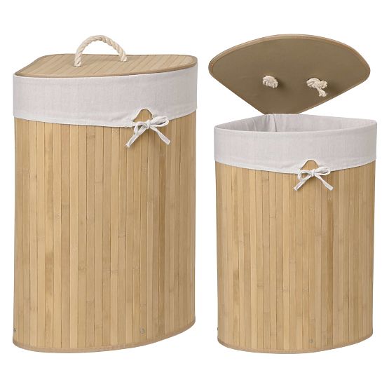 Cesto angolare in bambù con coperchio naturale 60L