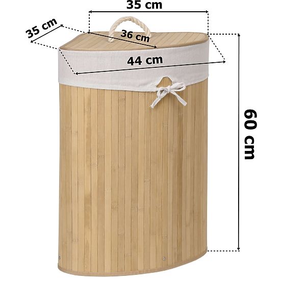 Cesto angolare in bambù con coperchio naturale 60L