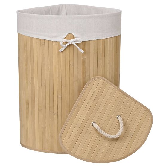 Cesto angolare in bambù con coperchio naturale 60L