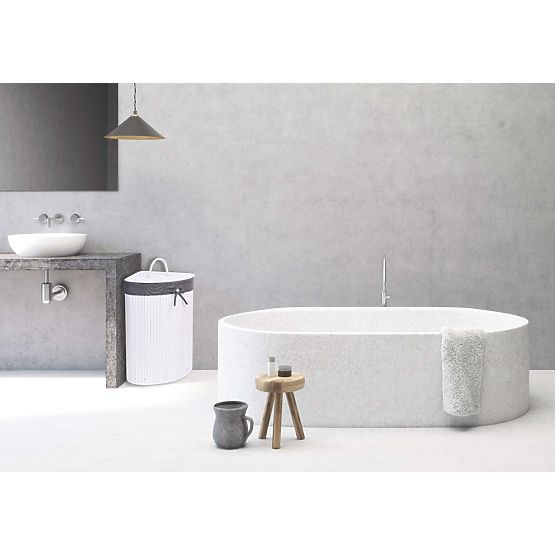 Cesto angolare in bambù per biancheria con coperchio bianco-grigio