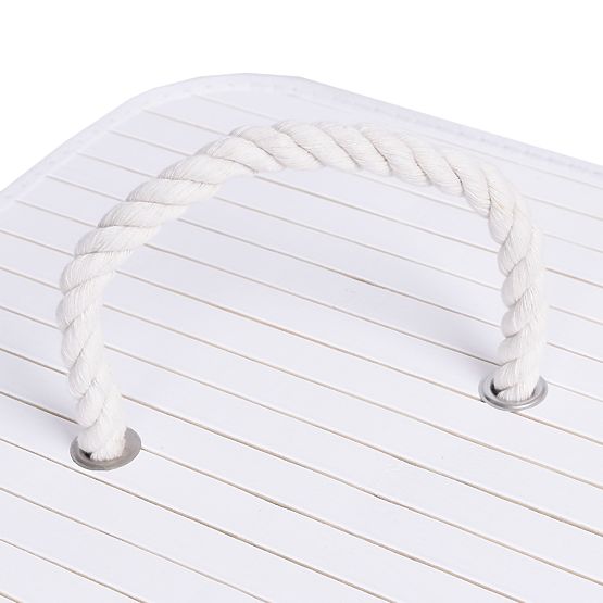 Cesto angolare in bambù per biancheria con coperchio bianco-grigio