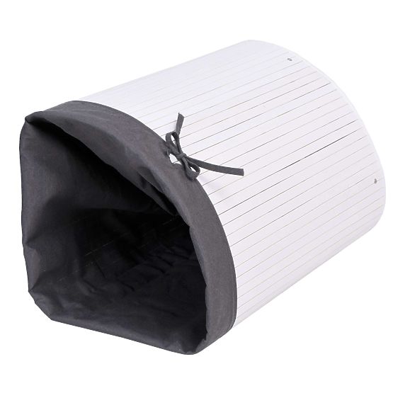 Cesto angolare in bambù per biancheria con coperchio bianco-grigio