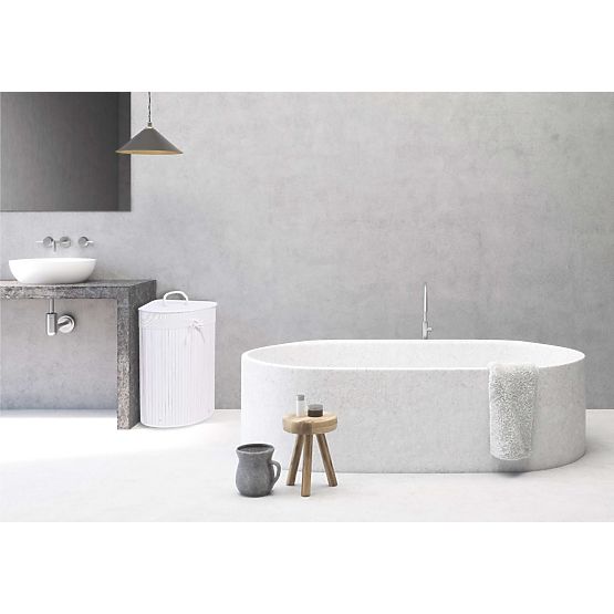 Cesto angolare in bambù per biancheria con coperchio bianco