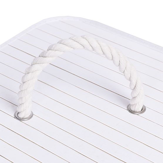 Cesto angolare in bambù per biancheria con coperchio bianco