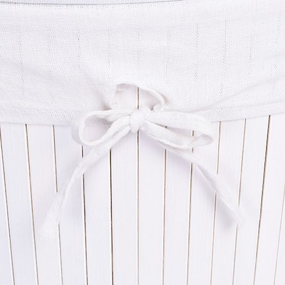Cesto angolare in bambù per biancheria con coperchio bianco