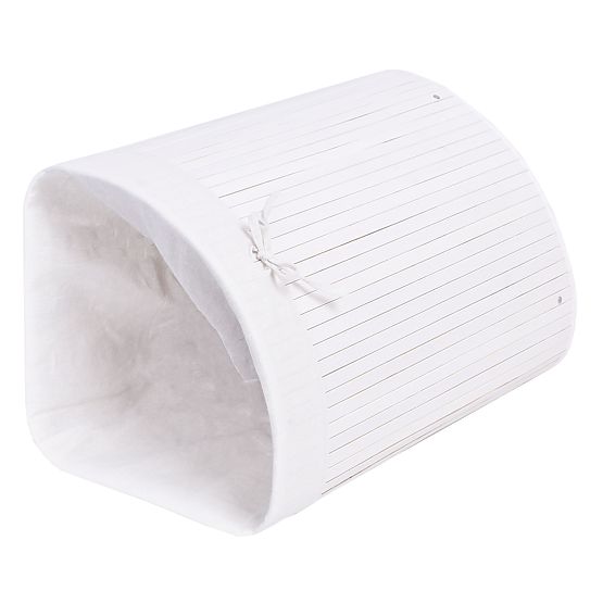 Cesto angolare in bambù per biancheria con coperchio bianco