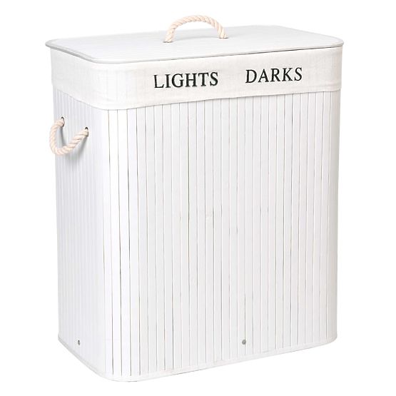 Cesto di bambù con coperchio 100L 2 scomparti bianco