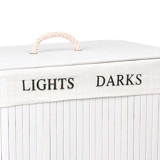 Cesto di bambù con coperchio 100L 2 scomparti bianco