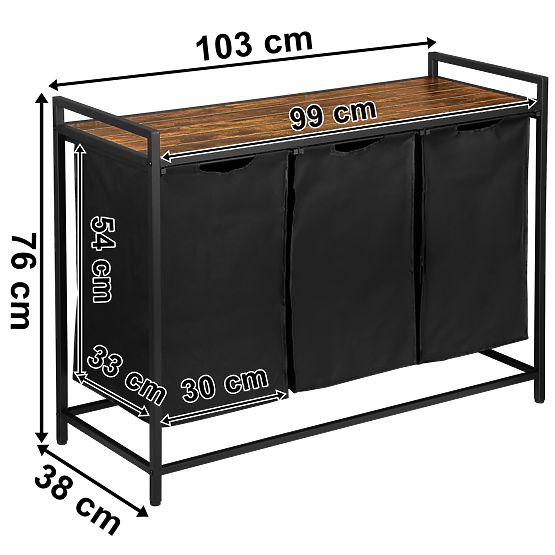 Cesto per biancheria con scaffale 3 scomparti ARTUS