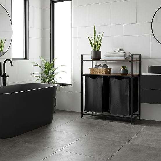 Cesto per biancheria con scaffali 2 scomparti MIRUN