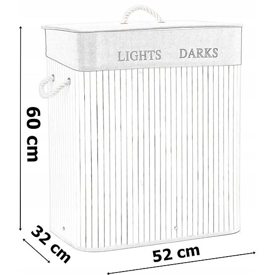 Cesto per biancheria in bambù a 2 scomparti bianco-grigio