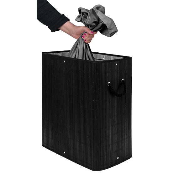 Cesto per biancheria in bambù con coperchio 100L nero