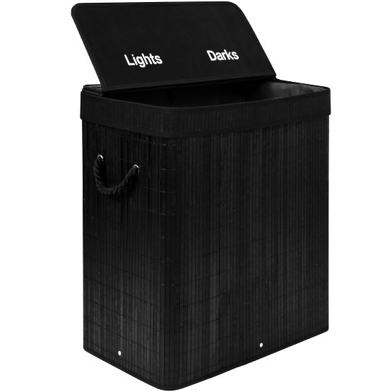 Cesto per biancheria in bambù con coperchio 100L nero