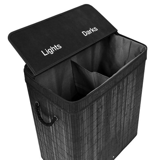 Cesto per biancheria in bambù con coperchio 100L nero
