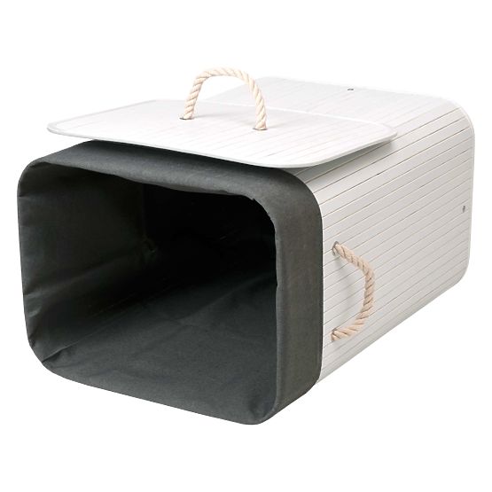 Cesto per biancheria in bambù con coperchio 80L bianco-grigio