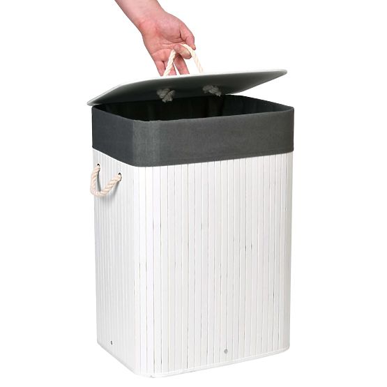 Cesto per biancheria in bambù con coperchio 80L bianco-grigio