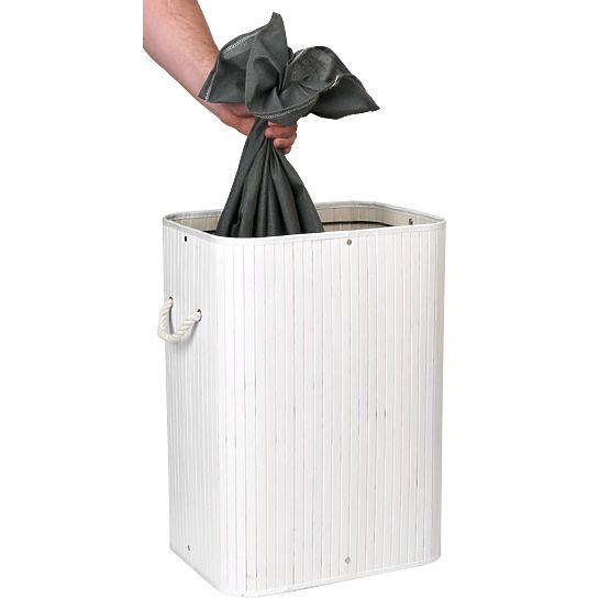 Cesto per biancheria in bambù con coperchio 80L bianco-grigio