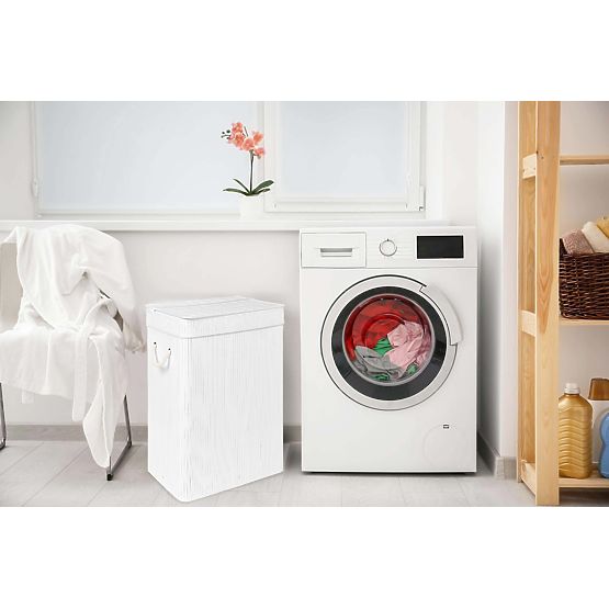 Cesto per biancheria in bambù con coperchio SOREN 80L bianco
