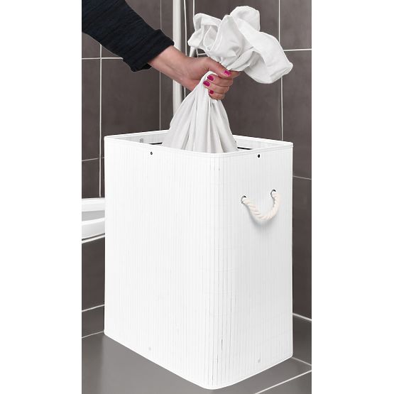 Cesto per biancheria in bambù con coperchio SOREN 80L bianco
