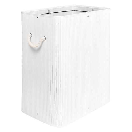 Cesto per biancheria in bambù con coperchio SOREN 80L bianco