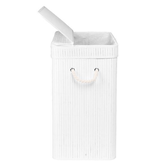 Cesto per biancheria in bambù con coperchio SOREN 80L bianco