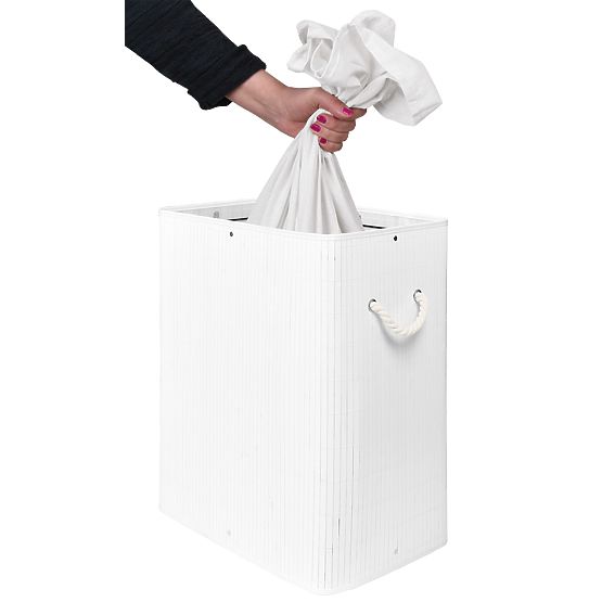 Cesto per biancheria in bambù con coperchio SOREN 80L bianco