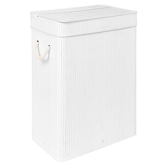 Cesto per biancheria in bambù con coperchio SOREN 80L bianco