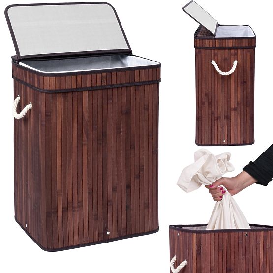 Cesto per biancheria in bambù con coperchio SOREN 80L wenge