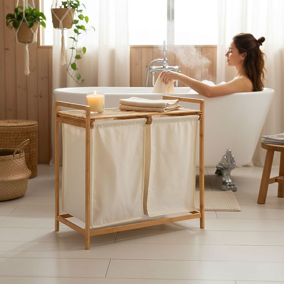 Cesto per biancheria o giocattoli in bambù HANOI 2 scomparti