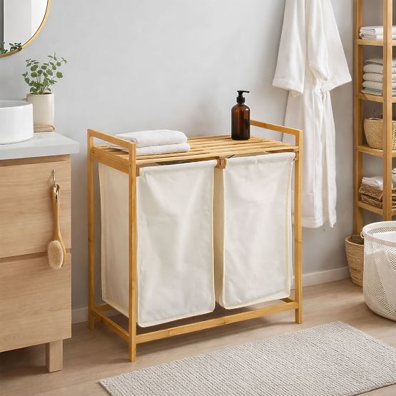 Cesto per biancheria o giocattoli in bambù HANOI 2 scomparti