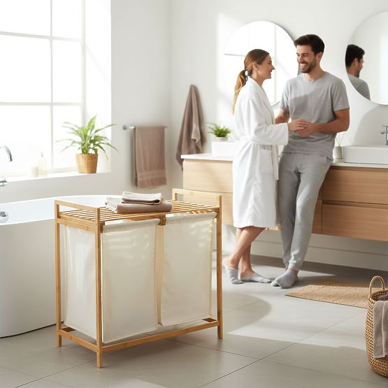 Cesto per biancheria o giocattoli in bambù HANOI 2 scomparti