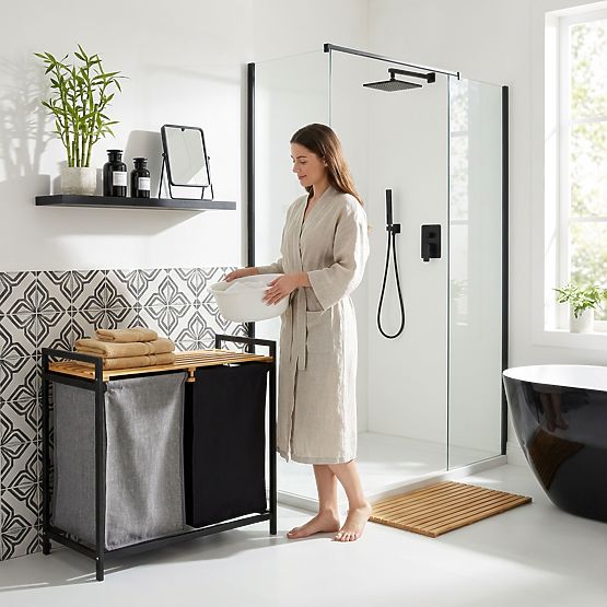 cesto per biancheria o giocattoli in bambù HANOI BLACK 2 scomparti DUO COLORE