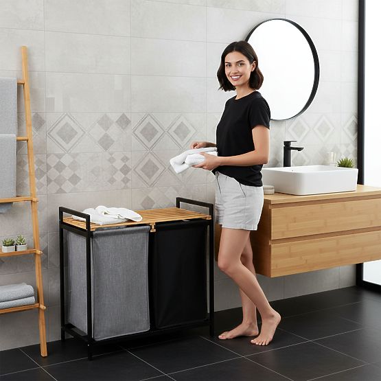 cesto per biancheria o giocattoli in bambù HANOI BLACK 2 scomparti DUO COLORE