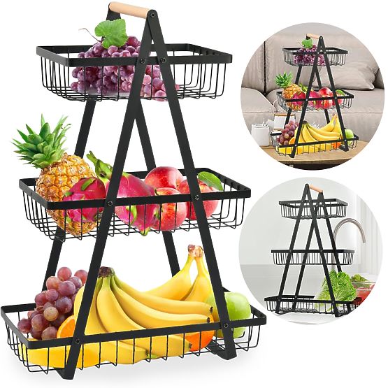 Cesto per frutta PULOS 3 livelli nero