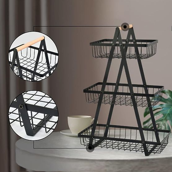 Cesto per frutta PULOS 3 livelli nero