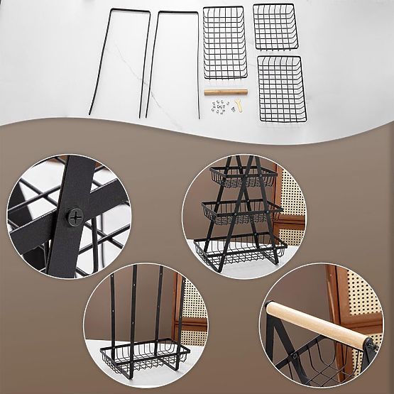 Cesto per frutta PULOS 3 livelli nero