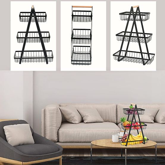 Cesto per frutta PULOS 3 livelli nero