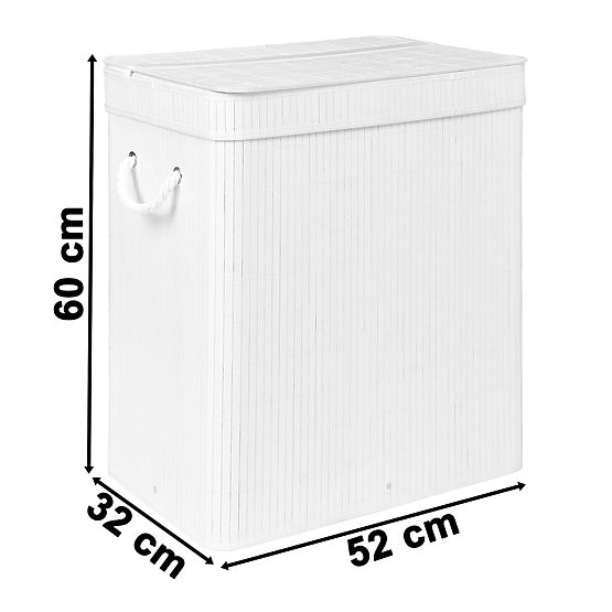 Cesto per la biancheria in bambù con coperchio 100L bianco
