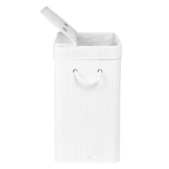 Cesto per la biancheria in bambù con coperchio 100L bianco
