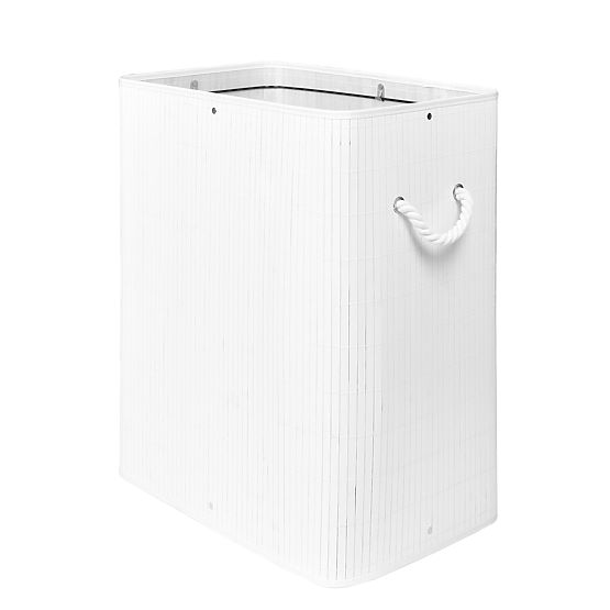 Cesto per la biancheria in bambù con coperchio 100L bianco