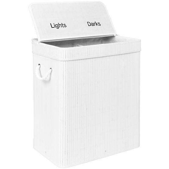 Cesto per la biancheria in bambù con coperchio 100L bianco