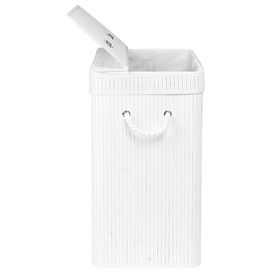 Cesto per la biancheria in bambù con coperchio 100L bianco