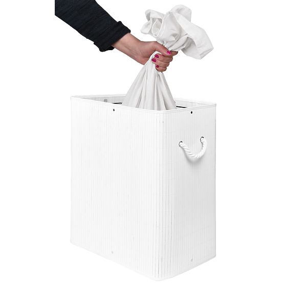 Cesto per la biancheria in bambù con coperchio 100L bianco
